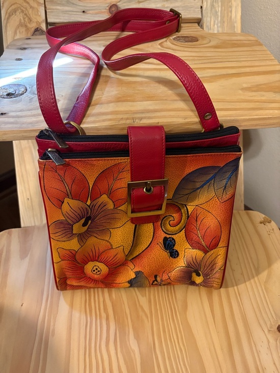 Anuschka Handbags - Anuschka Leather Floral Painted Red Crossbody Bag